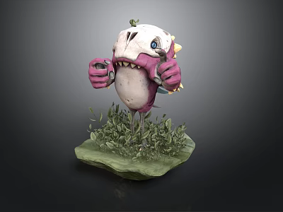 Man Dressed As Cartoon Monster Standing On Green Grass Rock Base 3d model