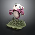 Man Dressed As Cartoon Monster Standing On Green Grass Rock Base