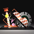 Modern Abstract Art Installation With Striped Column Sphere And Checkered Elements 3d model