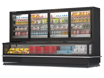 Commercial Multi Door Display Refrigerator With Glass Doors And Shelves For Beverage Storage 3d model