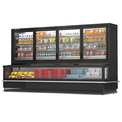 Commercial Multi Door Display Refrigerator With Glass Doors And Shelves For Beverage Storage 3d model