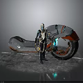 Astronaut In Space Suit Standing By Futuristic Silver Red Motorcycle On Icy Reflective Ground
