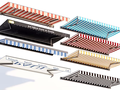 Colorful Striped Window Awnings With Various Patterns And Decorative Design Styles 3d model