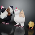 Three Colorful Flying Animals Adult And Baby Chickens With Fluffy Feathers
