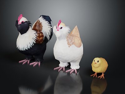 Modern cock hen chick 3d model