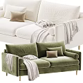 Modern Soft Fabric Double Seater Sofa With Decorative Pillows Throw Blankets And Multiple Neutral Colors