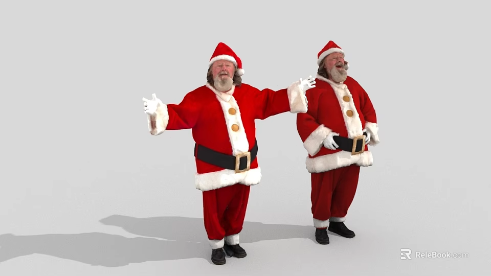 Two Santa Claus Figures Standing With Arms Outstretched In Red Costumes 3d model 