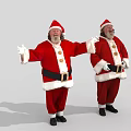 Two Santa Claus Figures Standing With Arms Outstretched In Red Costumes