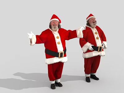 Two Santa Claus Figures Standing With Arms Outstretched In Red Costumes 3d model