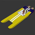 Shiny Yellow Blue Toy Boat Model with White Stripes Two Hulls and Seating