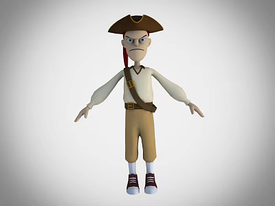 Cartoon Style Game Movie Character Pirate With Brown Hat White Shirt And Brown Pants 3d model