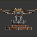 Medieval Catapult Weapon With Wooden Structure Metal Parts Ropes And Multi Tiered Base