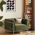 Green Single Sofa With Metal Frame And Bauhaus Poster In Modern Living Room Interior
