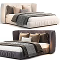 Elegant Double Bed With Upholstered Headboard Plush Pillows And Textured Throw Blanket In Neutral Tones