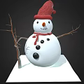 Cute Snowman With White Body Red Hat Scarf Black Buttons And Stick Arms