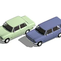 Vintage Two Cars With Light Green Sedan And Purple Wagon Design