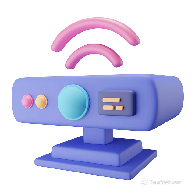 Blue Wireless Device With Stand Featuring Pink Wi-Fi Signal And Colorful Buttons 3d model 