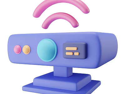 Blue Wireless Device With Stand Featuring Pink Wi-Fi Signal And Colorful Buttons 3d model