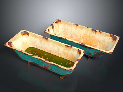 Vintage Rustic Teal Bathtubs With Rusted Edges And Metal Legs 3d model