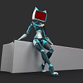 Game Movie Robot Character With Cat Ear Head Sitting on White Platform