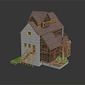 Traditional Rustic Building With Red Tiled Roof Stone Walls Wooden Structure Round Window And Staircase