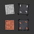 Brick Equipment Cubes In Red Gray Color With Dark Cloth Cover And Small Blocks