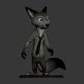 3D Anthropomorphic Fox Character Wearing Shirt and Tie on Display Base