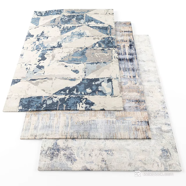 Modern Square Area Rugs With Blue White Gray Abstract Pattern And Textured Surface Design 3d model 