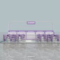 Modern Purple Themed Mall Kiosk With Multiple Counters And Display Areas