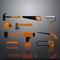 Orange And Black Construction Tools With Reflective Surfaces On Dark Background 3d model