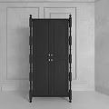 Black Entryway Side Cabinet with Double Doors and Brass Handles in Modern Minimalist Interior