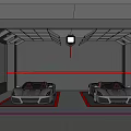 4S Store Garage Displaying Two Luxury Sports Cars With Ceiling Lights And Gray Walls