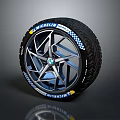 Stylish Michelin Tire With BMW Alloy Wheel And Checkerboard Pattern Design