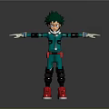 Game And Movie Character 3D Model With Green Hair Teal Outfit Red Shoes Arms Outstretched