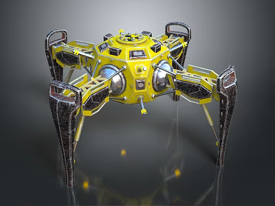 Futuristic Yellow Mechanical Spider Robot With Metallic Legs And Sci Fi Design Details 3d model