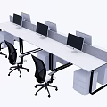 Modern Office Desk Workspace With Computer Monitors Dividers And Ergonomic Office Chairs