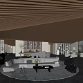 Modern Hotel Lobby Interior With Wooden Ceiling Sofa Seating And Large Windows 3d model