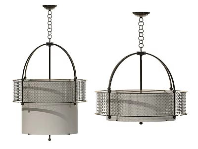 Modern Hanging Chandeliers With Metal Mesh Frame And Chain Suspension Design 3d model