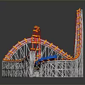 Architectural Design of Curved Roller Coaster Structure With Metal Frame Red Blue Track Sections Smooth Curves And Dynamic Elements