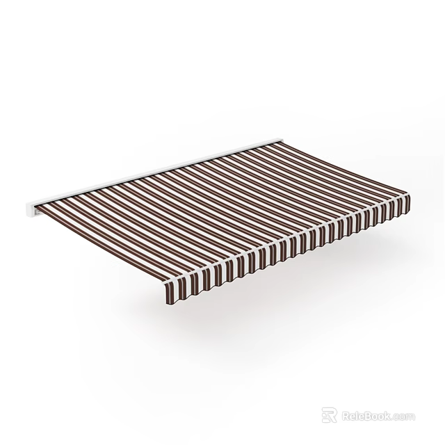 Brown And White Striped Outdoor Awning With Sunshade Feature For Patio And Windows Use 3d model 