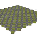 Gray Hexagonal Floor Tiles With Grass Growing Through Neatly Arranged Gaps 3d model