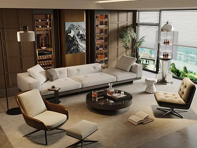 Modern Light Luxury Fabric Sofa And Round Coffee Table Combination For Elegant Cozy Living Room 3d model