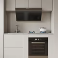 Modern Minimalist Kitchen Interior With Range Hood Gas Stove Oven And Appliances