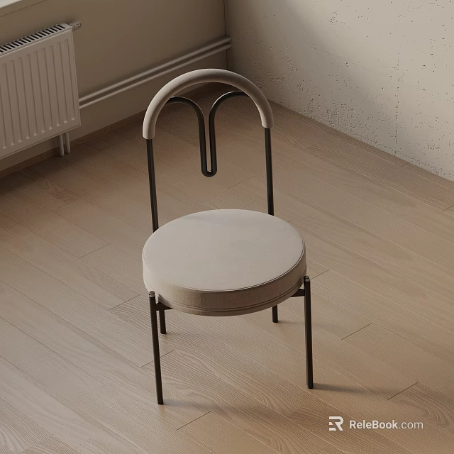 Modern Accent Chair With Arched Backrest Black Metal Frame And Beige Padded Seat 3d model 
