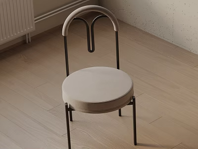 Modern Accent Chair With Arched Backrest Black Metal Frame And Beige Padded Seat 3d model