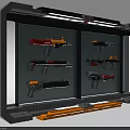 Gray Frame Toy Gun Display Case With Glass Door And Multiple Model Firearms 3d model