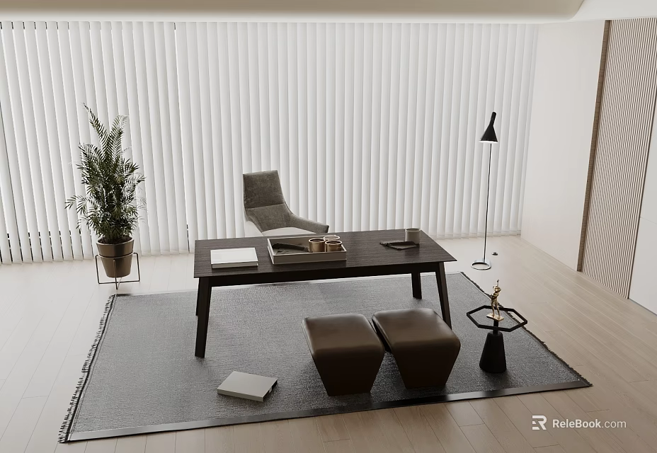 Modern Dark Wood Office Desk With Minimalist Furniture Decor For Bright Comfortable Home Working Space 3d model 
