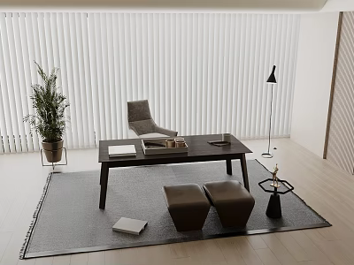 Modern Dark Wood Office Desk With Minimalist Furniture Decor For Bright Comfortable Home Working Space 3d model