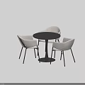 Modern Round Table With Four Beige Fabric Chairs And Black Metal Legs