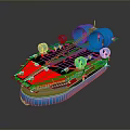 Red And Blue Hovercraft With Multiple Blue Fans Top Panels And Air Cushion Base